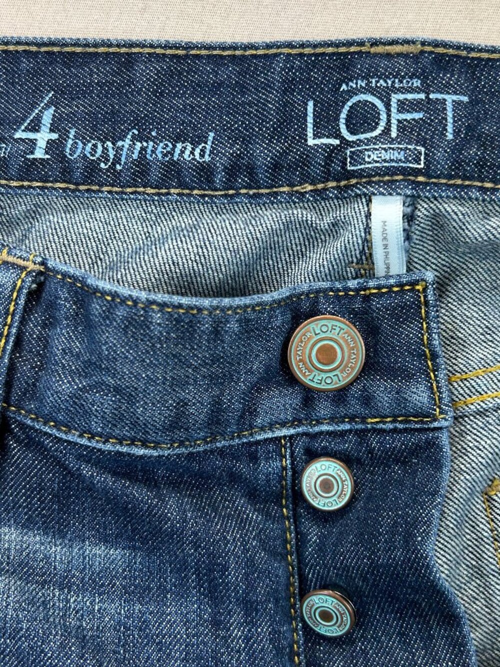 Loft Ann Taylor Boyfriend Jeans Womens Size 4 Blue Denim Mid Rise Button Fly
